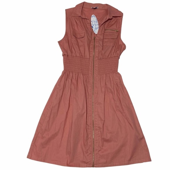 J Gee Blush Pink Sleeveless Collared Full Zip Mini Shirt Dress - Picture 6 of 12